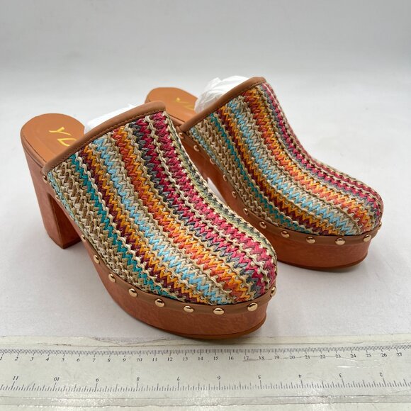 YDN Multi Platform Slip On Clogs Mules Cork High Heel Round Toe Rivet Sandals - Picture 4 of 8